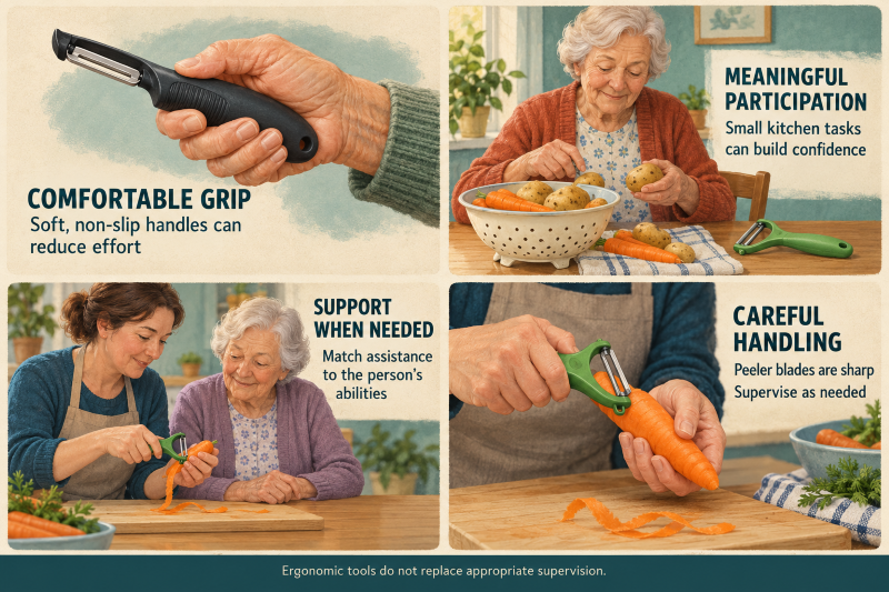 Ergonomic Peeler Tips for Dementia Care