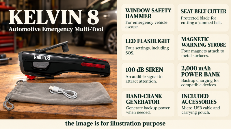 Kelvin 8 automotive emergency multi-tool