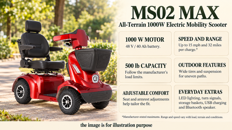 MS02 MAX mobility scooter infographic