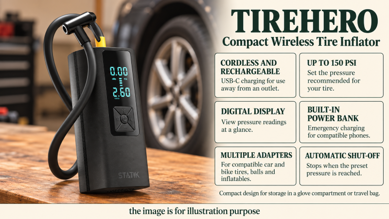 TireHero compact cordless inflator