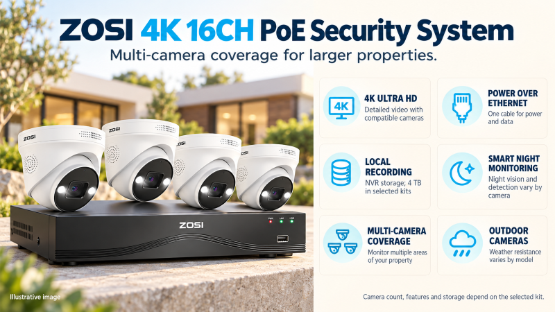 ZOSI 4K 16CH PoE Home Security Cameras System