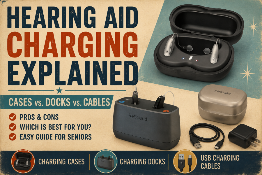 Hearing Device Charging Systems Compared: Cases, Docks & Cables